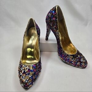 Nine West Multi Color Sequin Pump - Sz 8M Slip On Closed Toe Fun And Fancy Shoe